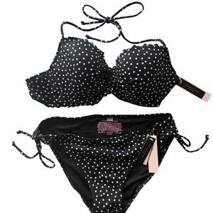 NWT Victoria's Secret Black and White Polka Dot Bikini Set. Size 34C / medium